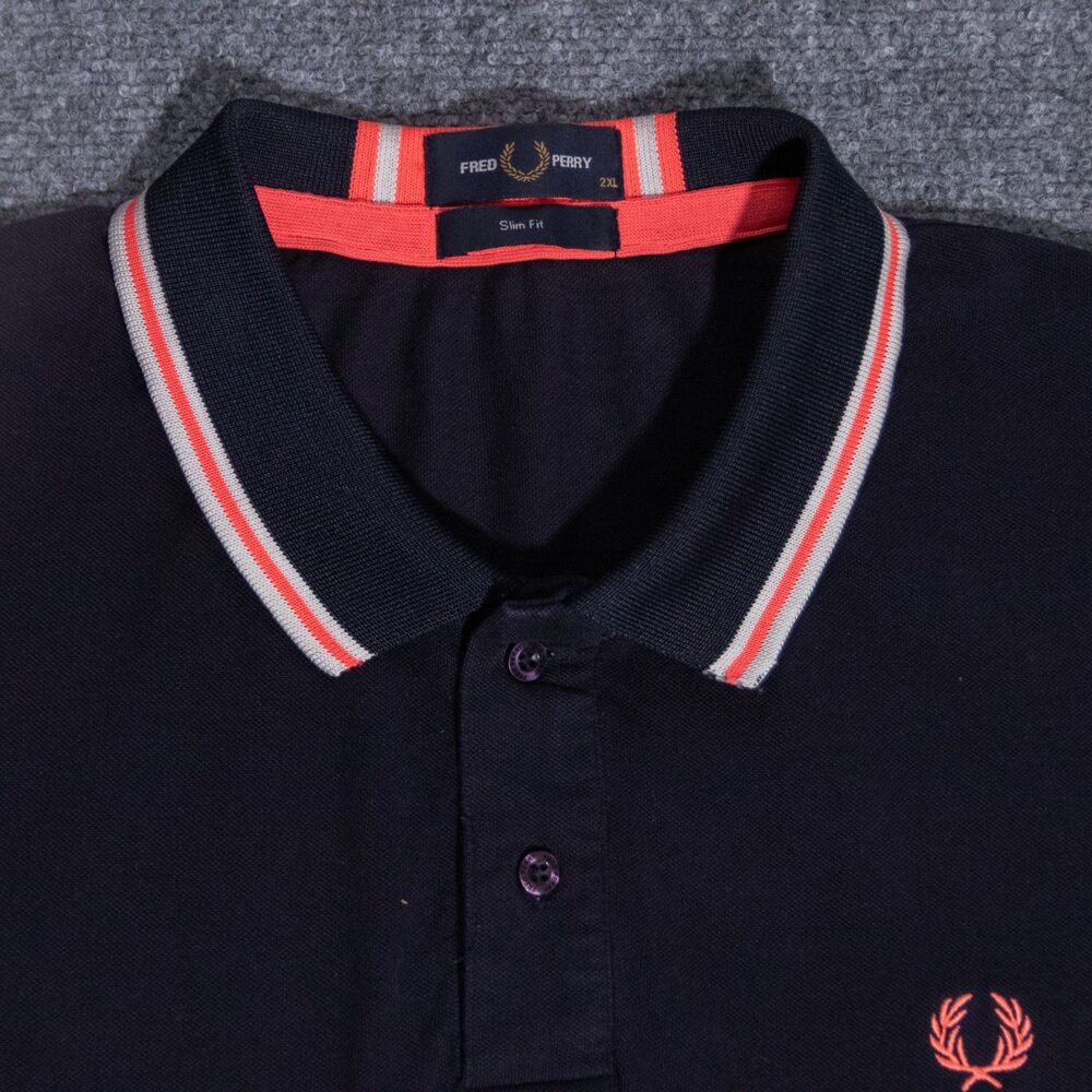 Fred Perry Polo Shirt Slim Black Twin Tipped M3600 Short Sleeve Pique Men's 2XL - Picture 3 of 5